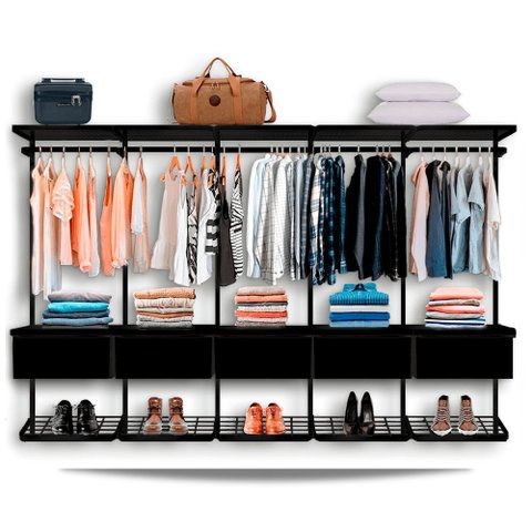 Guarda Roupa Closet Aramado Modulado Gaveta Mdf 3,10m - Preto