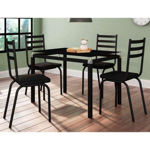 Jogo Mesa Cozinha 107 X 70cm 4 Cadeiras 118 Assento Preto