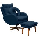 Ver imagem 2 de Kit Poltrona de Amamentação Base Giratória Balanço e Puff Angra Veludo - Sofa Store:Veludo Azul Mari