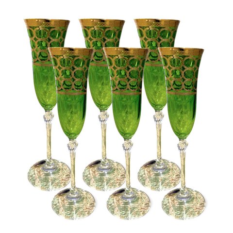 Jogo com 6 Taças em Cristal Verde para Flute 23x7cm