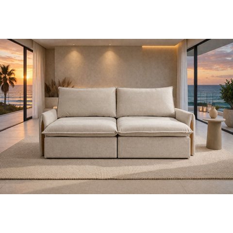 Sofá Retrátil/Reclinável House Moveis  160M Suede Velut Bege com Molas No Assento