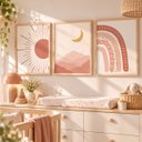 Ver imagem 1 de Kit 3 Quadros Infantil Arco Íris Quarto Bebê Menina 40x60 Moldura Madeira NO3