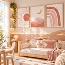 Ver imagem 3 de Kit 3 Quadros Infantil Arco Íris Quarto Bebê Menina 40x60 Moldura Madeira NO3