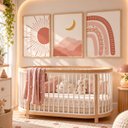 Ver imagem 2 de Kit 3 Quadros Infantil Arco Íris Quarto Bebê Menina 40x60 Moldura Madeira NO3