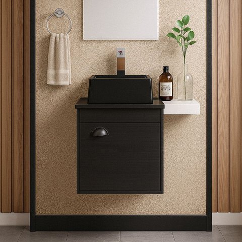 Gabinete Armário para Banheiro 40cm Mdf com Cuba - Latina Preto