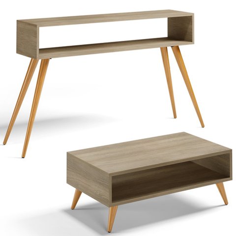 Kit Aparador com Mesa de Centro Mônaco Pés Palito L03 Castanho - Lyam Decor Mônaco & Cannes