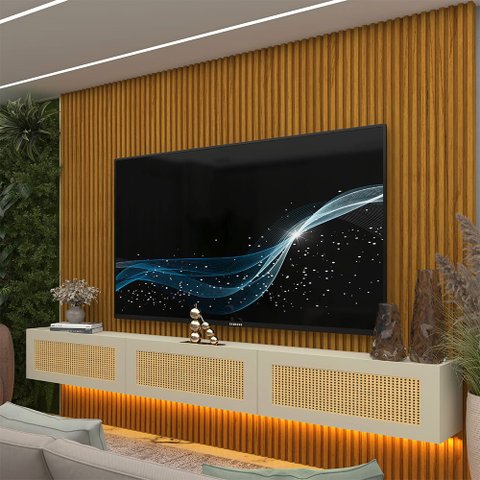 Home para TV Ripado 220 Supremo Rattan LED 100% MDF Naturale Off White - Gelius