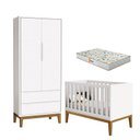 Ver imagem 1 de Berço Americano e Guarda Roupa 2 Portas New Classic Branco com Pés Madeira e Colchão Gazin – Reller