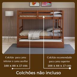 Treliche Solteiro Madeira Maciça com Cama Auxiliar e Proteção Castanho - 7