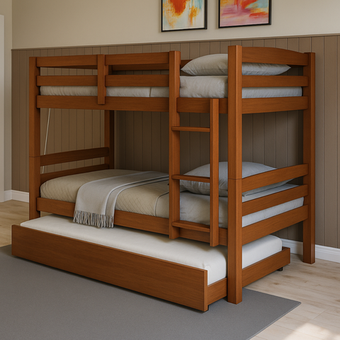 Treliche Solteiro Madeira Maciça com Cama Auxiliar e Proteção Castanho