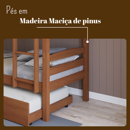 Treliche Solteiro Madeira Maciça com Cama Auxiliar e Proteção Castanho - 6