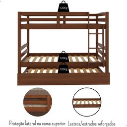 Treliche Solteiro Madeira Maciça com Cama Auxiliar e Proteção Castanho - 8