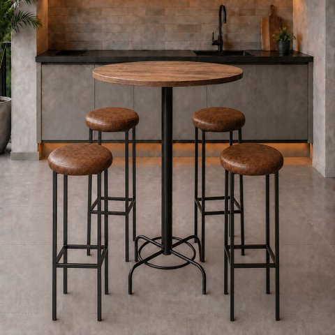 Conjunto Mesa Bistrô Alabama com 4 Banquetas Estofadas Kassel Cor Marrom - Kmj