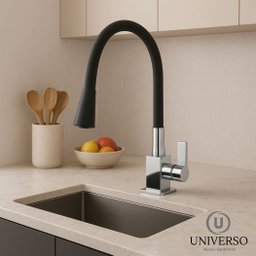 Torneira Cozinha Flexível Bancada Quadrada Cone Jato Duplo Preto/preto - 5