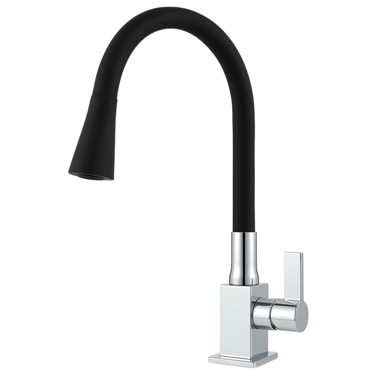 Torneira Cozinha Flexível Bancada Quadrada Cone Jato Duplo Preto/preto