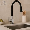 Ver mais imagens de Torneira Cozinha Flexível Bancada Quadrada Cone Jato Duplo Preto/preto