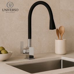 Torneira Cozinha Flexível Bancada Quadrada Cone Jato Duplo Preto/preto - 8