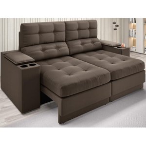 Sofá com Porta Copos e Carregador Usb Eureka 1,70m Assento Retrátil e Reclinável Velosuede -