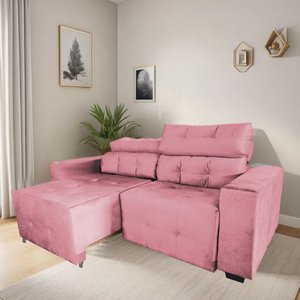 Sofá Retrátil e Reclinável Berlin Sala Quarto 2,00 Rosa