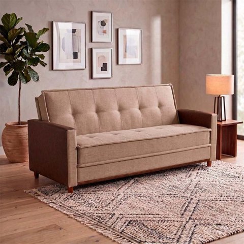 Sofá Cama Oryon 2,12m Linho Marrom Reclinável com Baú - King House