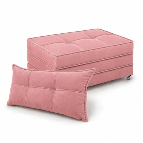 Puff Cama Dobravel 90cm Solteiro com Rodizios e Almofada Cor: Suede Rosa