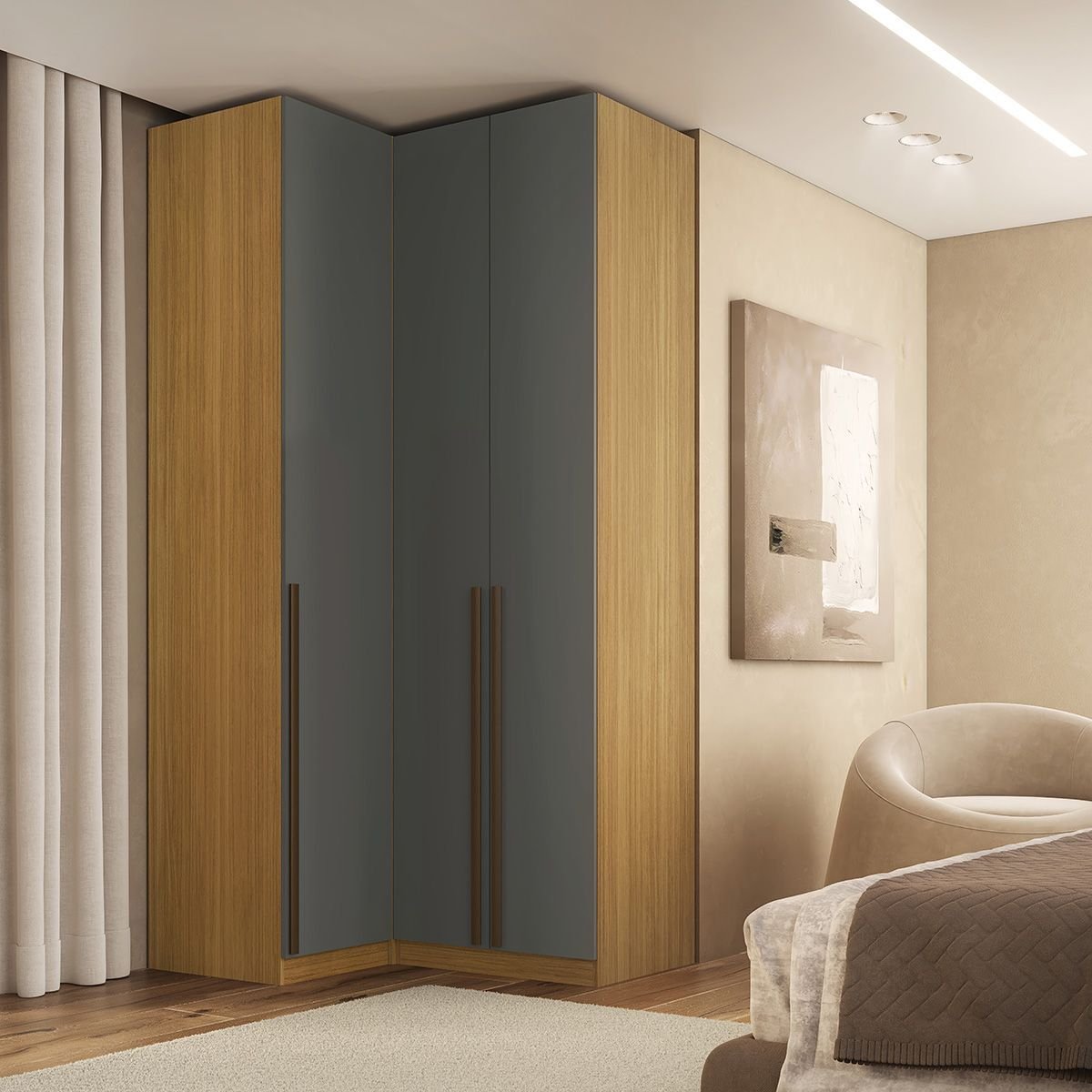 Guarda Roupa de Canto Reto 3 Portas Mdf Altezza Trend Belmax:freijó/titânio