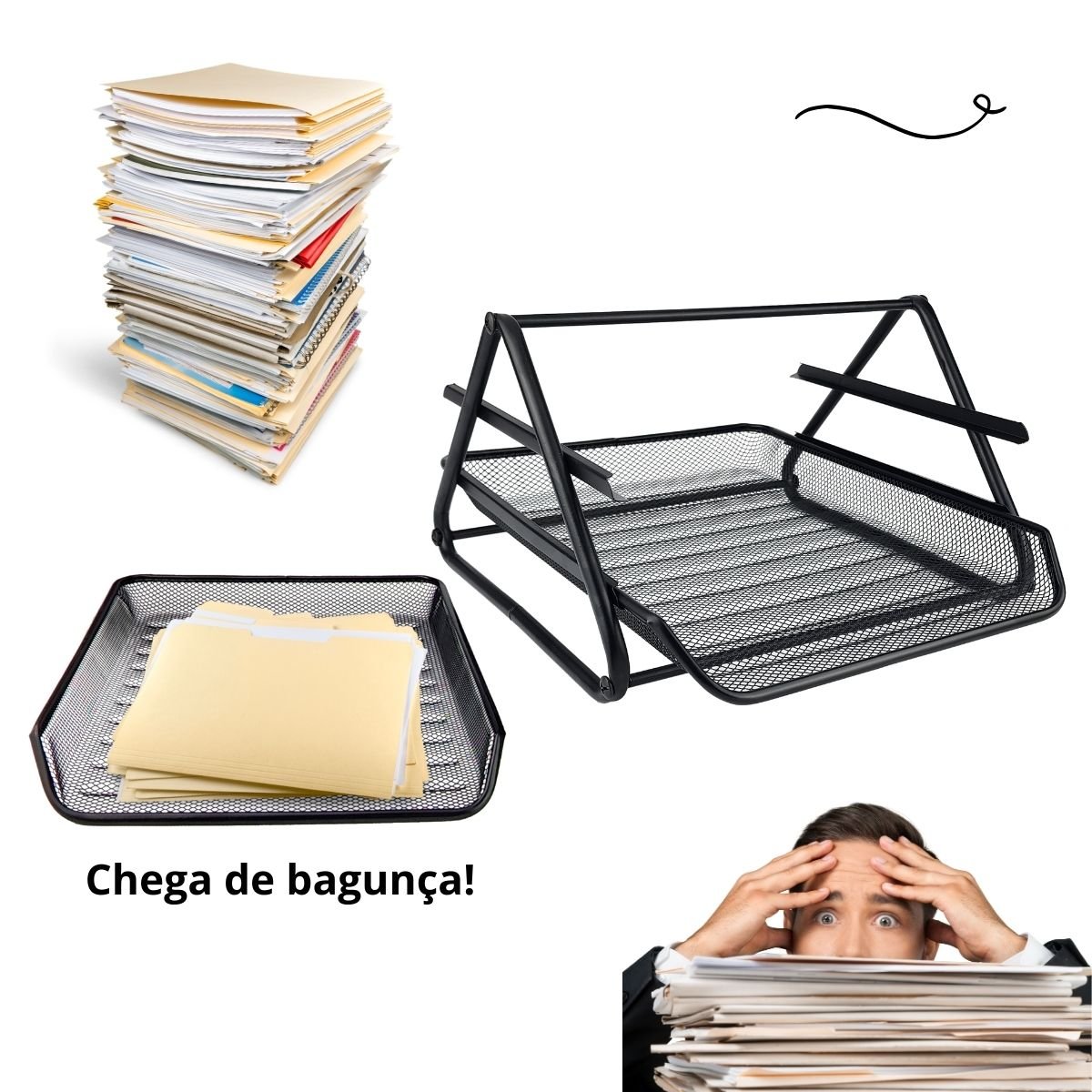 Kit 5 Bandeja Organizadora Dupla de Papel Documentos A4 para Mesa de Escritório - 3