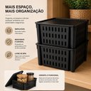Ver imagem 4 de Kit 5 Cestos Organizadores 7,4L Pretos Empilhaveis com Tampa para Alimentos Armario Escritorio Cozin