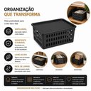 Ver imagem 5 de Kit 5 Cestos Organizadores 7,4L Pretos Empilhaveis com Tampa para Alimentos Armario Escritorio Cozin
