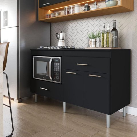 Balcão para Cooktop 140cm 5 Bocas 1 Nicho com 2 Portas e 2 Gavetas Turim