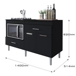 Balcão para Cooktop 140cm 5 Bocas 1 Nicho com 2 Portas e 2 Gavetas Turim - 4