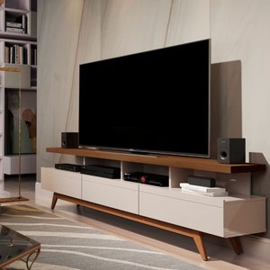 Rack para TV 70" Pés de Madeira Vivare Wood 1,80 Giga Moveis:OffWhite/Freijó