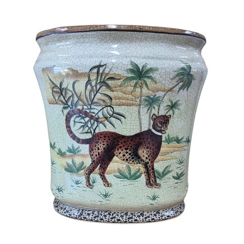 Cachepot Vaso Decorativo Cerâmica Craquelada Pintado À Mão Guepardo 31cm Columbus Gold