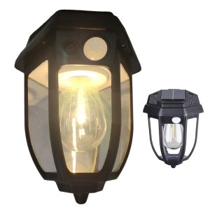Luminaria Solar Arandela Retro Vintage Led Filamento Colonial 3 Modos Sensor Movimento Presença Casa