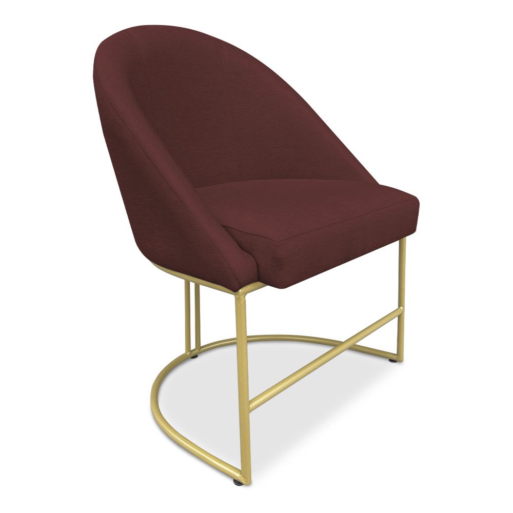 Cadeira Poltrona de Jantar Bela Suede Marsala Base Metálica Industrial Dourado - Pallazio