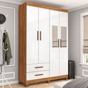 Ver imagem 1 de Guarda-roupa Solteiro Solo 4 Portas 2 Gavetas com Pés e Espelho Cinamomo/branco - Pnr Móveis