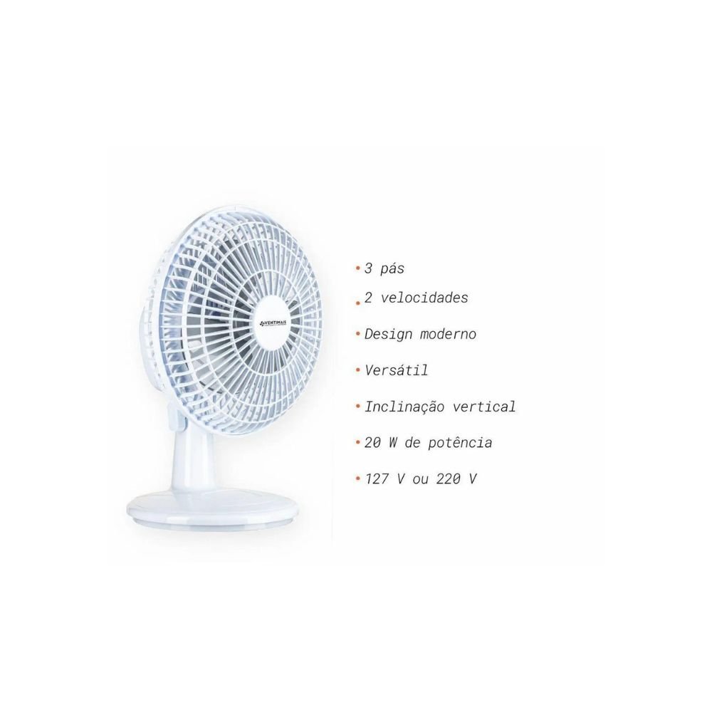 Mini Ventilador Turbo Ventimais 3 Pás 20cm 2 Velocidades Branco e Prata 110v - 4