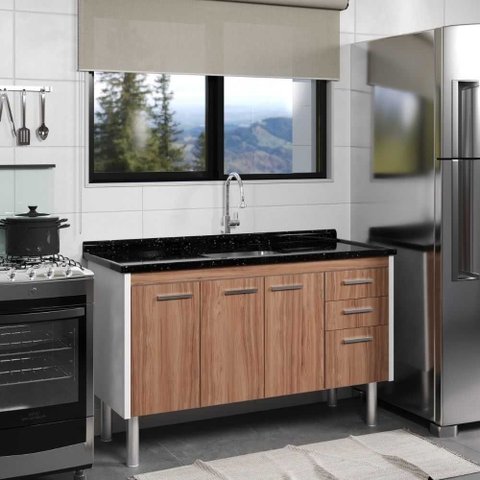 Gabinete de Cozinha Valenza 144cm Nogal Sevilha - Rorato