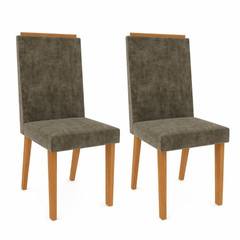 Conjunto de 2 Cadeiras Bella 100% MDF Freijó/Tecido Capuccino Indekes