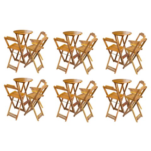 Kit 6 Jogos de Mesa Bistrô de Madeira Dobrável com 3 Banquetas - Mel