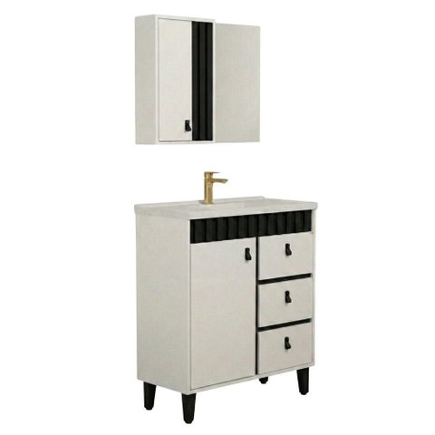 Conjunto Gabinete de Banheiro Cecilia 1 Porta 3 Gavetas 80cm MDF - MDP 15mm Venturi