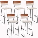 Ver imagem 1 de Kit 05 Banquetas Altas Sala de Jantar Allana L02 Faixa Couríssimo Camel Linho Cru - Lyam Decor