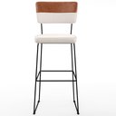 Ver imagem 5 de Kit 05 Banquetas Altas Sala de Jantar Allana L02 Faixa Couríssimo Camel Linho Cru - Lyam Decor