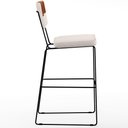 Ver imagem 6 de Kit 05 Banquetas Altas Sala de Jantar Allana L02 Faixa Couríssimo Camel Linho Cru - Lyam Decor