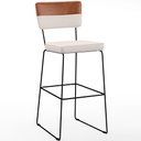 Ver imagem 3 de Kit 05 Banquetas Altas Sala de Jantar Allana L02 Faixa Couríssimo Camel Linho Cru - Lyam Decor