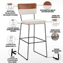 Ver imagem 4 de Kit 05 Banquetas Altas Sala de Jantar Allana L02 Faixa Couríssimo Camel Linho Cru - Lyam Decor