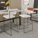 Ver imagem 2 de Kit 05 Banquetas Altas Sala de Jantar Allana L02 Faixa Couríssimo Camel Linho Cru - Lyam Decor