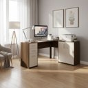 Ver imagem 3 de Escrivaninha para Computador Torino em L com 3 Gaveta - Canela / Off White
