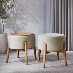 Puff Dual Assento em Linho Premium Palha com Pés Sofisticação e Conforto:cinza