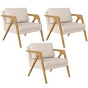 Ver imagem 1 de Kit 3 Poltronas Decorativas para Sala Estar Pietra Estrutura de Madeira L02 Suede Bege - Lyam